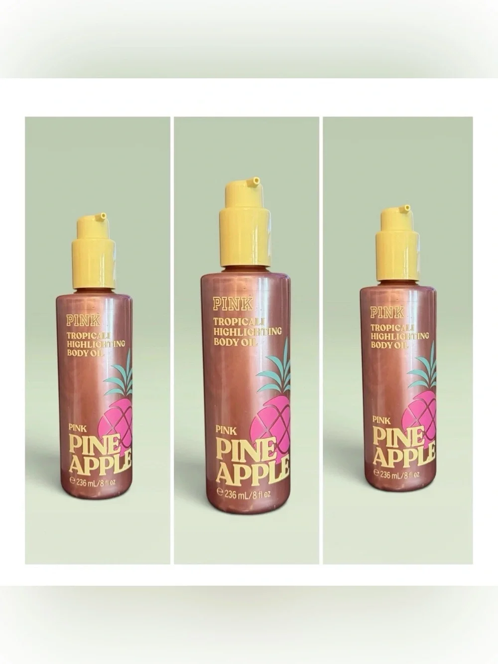 Victoria's Secret PINK Pineapple Highlighting Body Oil ~ 8 fl.oz. ( Lot of 3 )